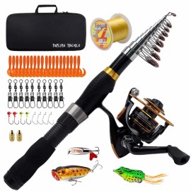 MR Topline Telescopic Spinning Fishing Rod Combo High Quality Fishing Pole Kit Portable Collapsible Fishing Rod and Reel ComboLength: 2.1 m, Color: gold fishing pole kit