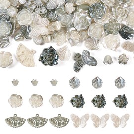 Boutigem Acrylic Beads 100g Assorted Black and White Cute Acrylic Beads Butterfly Rose Flower Opaque Plastic Beads for Jewelry Making DIY Crafts