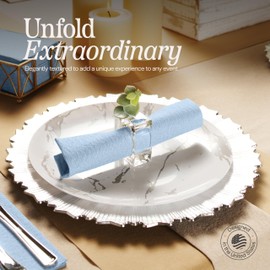 Disposable Cloth-Like Paper Napkins, 200 Pack 12" x 17" Linen-Feel Blue Denim Dinner Napkins For Wedding, Party, Kitchen Or Bathroom, Made In USA