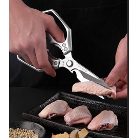 Premium Kitchen Scissors,Heavy-Duty Stainless Steel Kitchen Shears,Multi-Purpose Scissors with Serrated Blade for Cutting Chicken, Meat, Fish,Vegetable, BBQ, Open Jars and Nut Cracker (Silver)