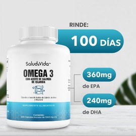 Omega-3 De Aceite De Salmón Islandés | 2000mg Por Porción (2 Caps), 360mg EPA, 240mg DHA | 100% Natural | 200 Cápsulas blandas | S&V - Sin Excipientes, Sin Gluten, Sin Omg