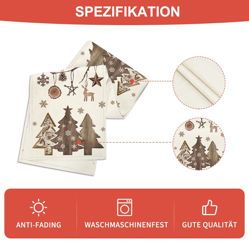 Artoid Mode Plank Trees Deer Ball Christmas Table Runner, Seasonal