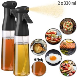 Rosenstein & Söhne Ölsprühflasche: 2er-Set Essig- & Öl-Pumpsprühflaschen, Zerstäubung, je 320 ml, schwarz (Ölspender, Essig- und Ölsprüher, Gewürzstreuer)
