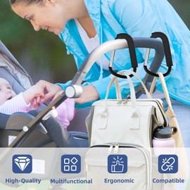 2 Pack Stroller Hooks, 6.3" Large Stroller Clip, Extra Large Carabiner, Big Carabiner Clip Heavy Duty, Universal Stroller Accessories for Mommy, Hang Shopping Bags, Purses, Diaper Bags, and Tools