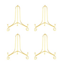Tincogo (4 pack) 4 Inch Gold Iron Small Plate Stand Holder, Picture Easel, Display Stand For Cookie, Photo,Placecard or at Weddings, Birthday Party