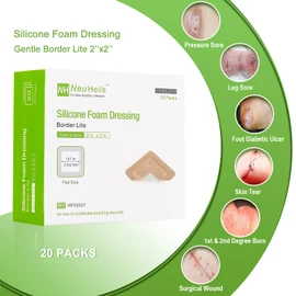 NeuHeils Silicone Foam Dressing Gentle Border Lite 2''x2'', Pad Size 1''x1'', 20 Pack for Small Bed Sore Pressure Ulcer Wound Bandages Patches