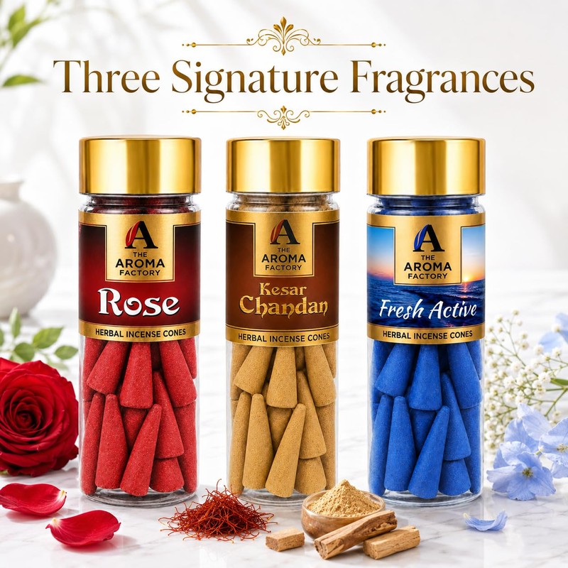The Aroma Factory Organic Incense Dhoop Cones (Saffron Sandal, Rose,
