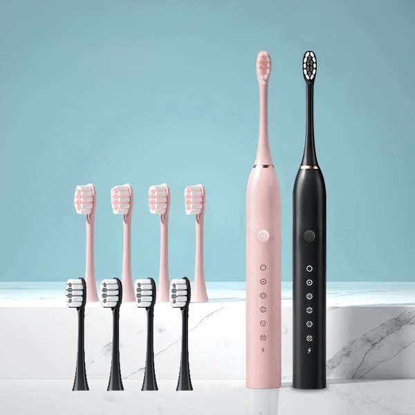 2-Pack Electric Toothbrush with 8 Replacement Brush Heads,Reminds You to