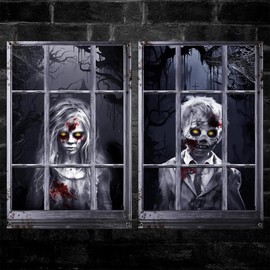 JUGLUTE Decorations de Halloween, 2 Pack de Cortinas de Paneles de Fantasma Femenino de Halloween, Cubre Puerta de Ventana para Halloween Decorations, Decoración para Fiestas