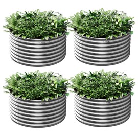 CATMANOR 4 Pack 3x3FT Round Corrugated Galvanized Steel Raised Garden Bed Outdoor, Metal Above Ground Garden Bed for Vegetables and Flowers, Raised Beds for Gardening-3x3FTx10Inch
