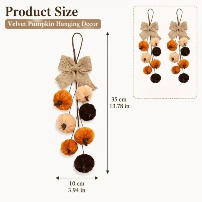 2 Pack Velvet Pumpkin Hanging Ornament for Fall Decor, Thanksgiving