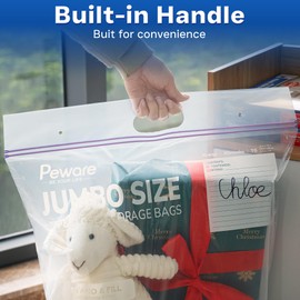 Jumbo Plastic Storage Bags, Extra Large 20Gallon Resealable Zipper Lock Seal Bags for Bedding, Clothes, Travel, and Food, Moving Totes, 24"x34", 10 Pack