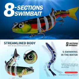 MKNZOME 6 PCS Multi-Jointed Fishing Lures, Lifelike Slow Sinking Bass Swimbait for Freshwater and Saltwater, Segmented Treble Hook Floating Lure Kit for Perch, Trout, Walleye, Pike