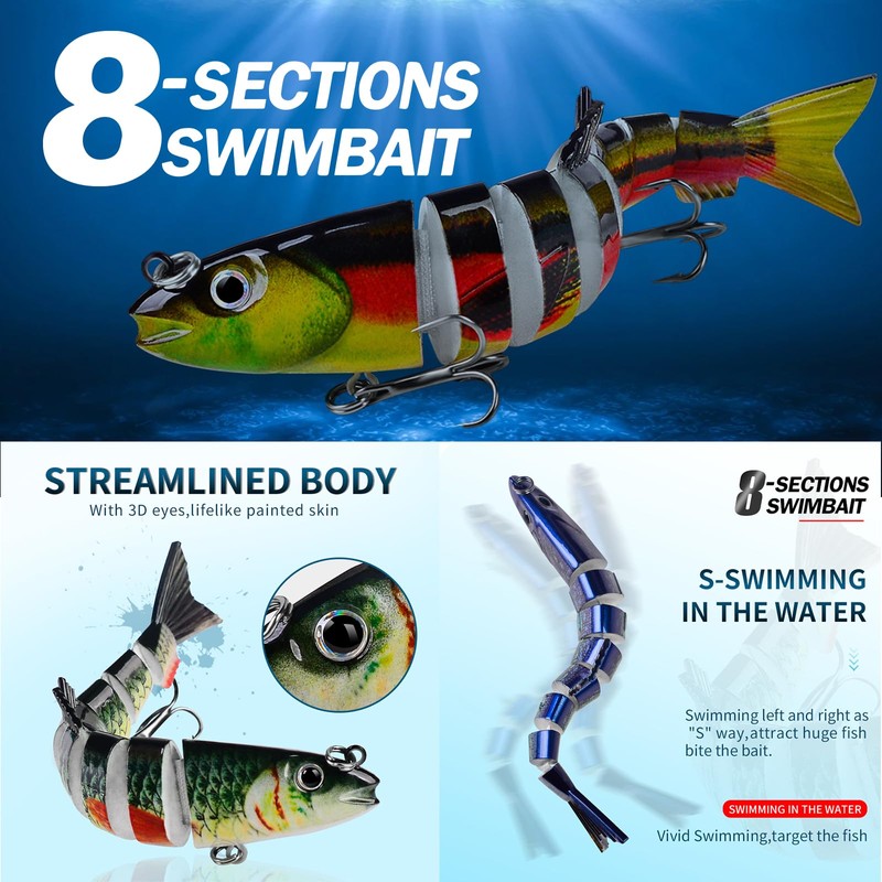 MKNZOME 6 PCS Multi-Jointed Fishing Lures, Lifelike Slow Sinking Bass