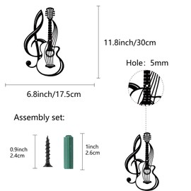 CREATCABIN Metal Wall Art Decor Musical Instruments Black Wall Signs Guitar Iron Hanging Metal Ornament Sculpture for Balcony Garden Home Living Room Decoration Outdoor Indoor Gifts 11.8x6.8Inch