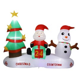 6FT Christmas Inflatable Decoration Countdown, Built-in LED Lighting Christmas Tree Santa Claus Snowman, Inflatable Decoration Suitable for Outdoor Courtyard, Indoor Garden, Lawn