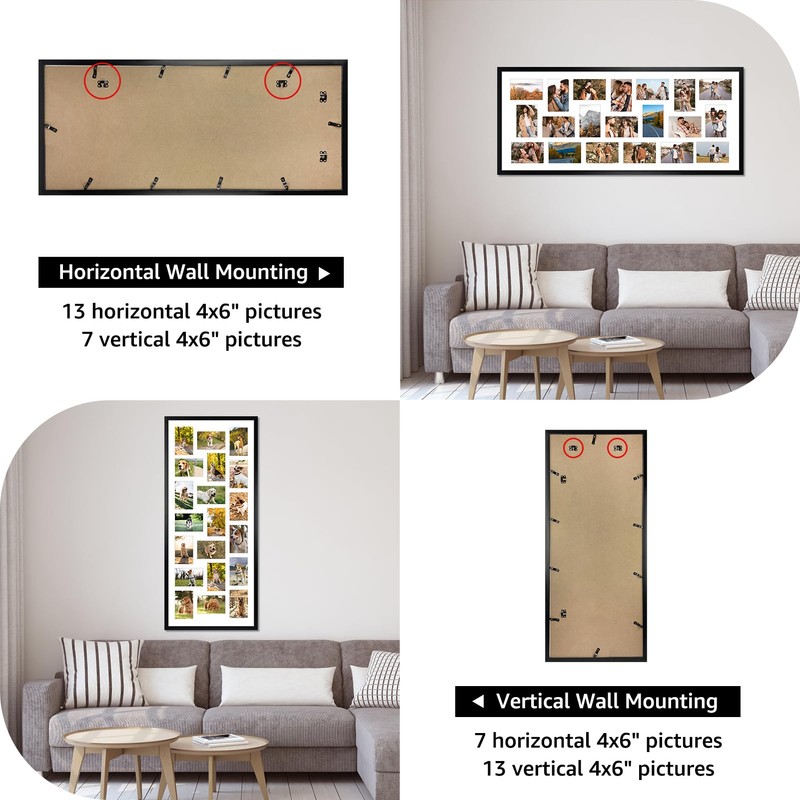 QUTREY Collage Picture Frame 4x6, 20 Opening Black Large Photo