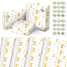 4 Sheets of Wrapping Paper Communion Christening Set with 24 Round Stickers DIY First Communion Gift Wrapping Paper Birth Confirmation Wedding Birthday Wrapping Paper Sheets for Gift Wrapping (70 x 50