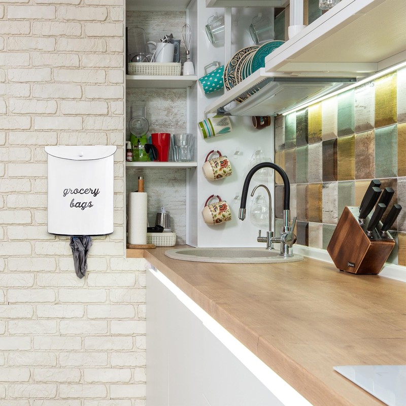 AuldHome Design Rustic Grocery Bag Holder; Wall-Mounted Vintage Enamelware Farmhouse