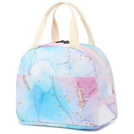 Lunch Bag for Women Girls, Insulated Reusable Lunch Box Cooler Tote Bags for Adults Kids Work School Picnic Beach (Marble)