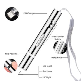 CHUQIANTONG Cat Toys Laser Pointer for Indoor Cat Mouse Toys Pet Interactive Toy Pointer Kitten Dog Chase Play LED Flashlight 7 Adjustable Patterns Red Light Remotes Teaching Tool Rechargeable