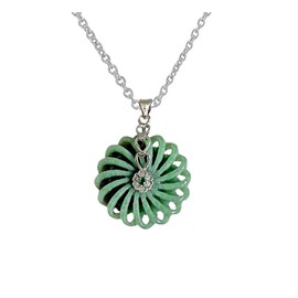 Luck Trader Certified Jade and Sterling Silver Crystal Flower of Love Pendant Necklace, 18" chain, pendant 2.5cm in diameter.