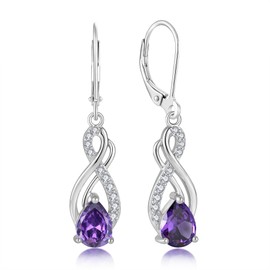 Oskani Infinity Love February Birthstone Amethyst Color Earrings for Women 925 Strling Silver 5A Cubic Zirconia Dangle Drop Leveback Earrings Jewelry Birthday Christmas Day Gifts for Her
