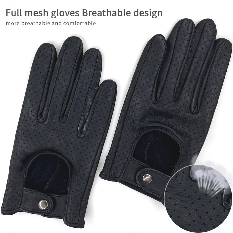 Zjjseloru Mens Genuine Lambskin Leather Driving Gloves Unlined, Touchscreen, Black,