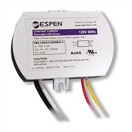 Espen LED Driver VEL12053120HDA-3 TRIAC Dimming, Constant Current, Max. 12W, 530mA, 120V input Operating Voltage Range 16-21V