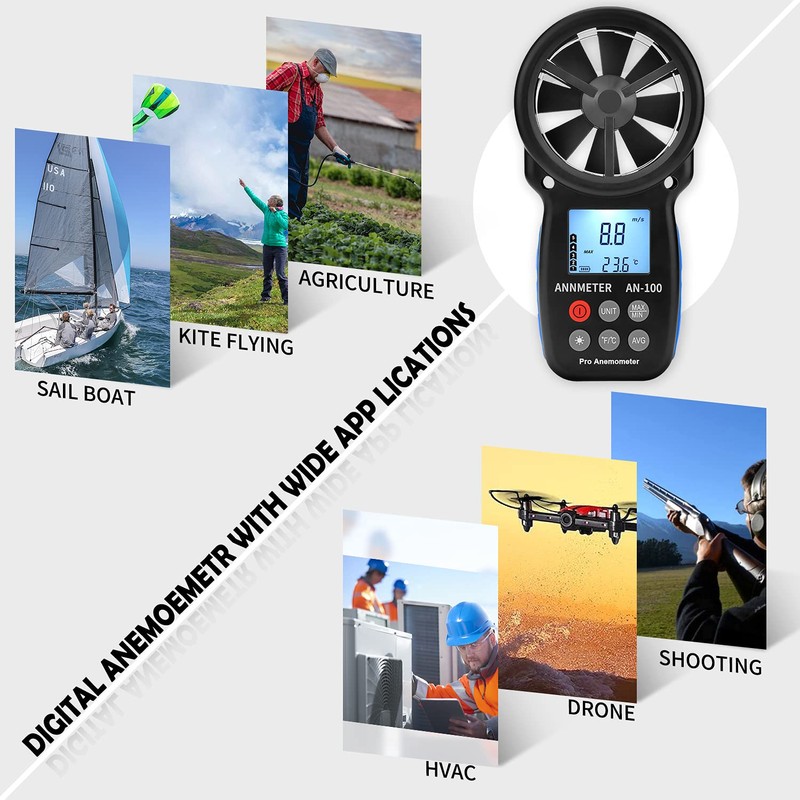 AIOMEST Handheld Wind Speed Meter Anemometer, Digtial Air Flow Tester