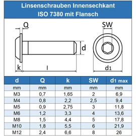Eisenwaren2000 M10 x 22 mm Rounded Head Screws with Hexagon Socket and Flange (Pack of 10) - ISO 7380 Rounded Head Screws with Flat Head and Collar - Threaded Screws - Stainless Steel A2 V2A -