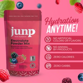 JUNP Sugar Free Electrolytes Powder Packets for Water Instant Hydration Packets with Salt & Potassium, Zero Calorie, No Carbs No Sugar Electrolyte Drink Mix Sticks, Keto Friendly, Wild Berry 5 Pack