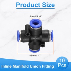 sourcing map 10pcs Inline Manifold Union Fitting 8mm(5/16") OD 4 Ways Plastic Pneumatic Push to Connect Tube Fittings Push Lock Quick Release Connectors