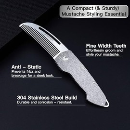 Pequeño peine plegable para bigote, peine de metal para barba para hombre, bolsillo EDC mini portátil cabe en llavero antiestático (grano de madera)