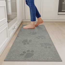 YDKGL Non-Slip Kitchen Mats for Floor Sink, Soft Woven Linen Embroidery Kitchen Runner Rug - Super Absorbent Washable Kitchen Mat with Rubber Backing for Office & Home Gray 17x47