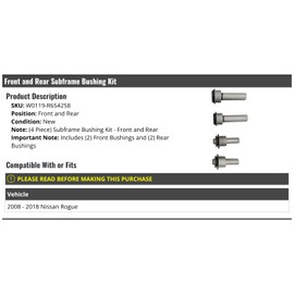 Marketplace Auto Parts Front and Rear Subframe Bushing Kit - 4 Piece - Compatible with 2008-2018 Nissan Rogue