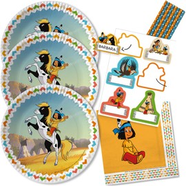 48-Piece Party Set - Indian Yakari - Plates Name Stickers Napkins Straws for 8 Children