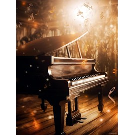 PUAGEMTI 5D Piano Diamond Painting Kits for Adults, Golden Piano and Musical Note 5D Diamond Art Crafts Home Wall Decor Gift Round Diamond Dots 12x16 inch