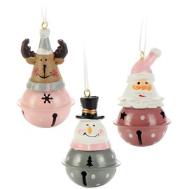 com-four® 3-Piece Metal Hanging Decoration Set - Santa Claus Figure, Snowman Figure and Reindeer Figure for Hanging - Christmas Decoration - Christmas Decoration (Brown Pink Grey)