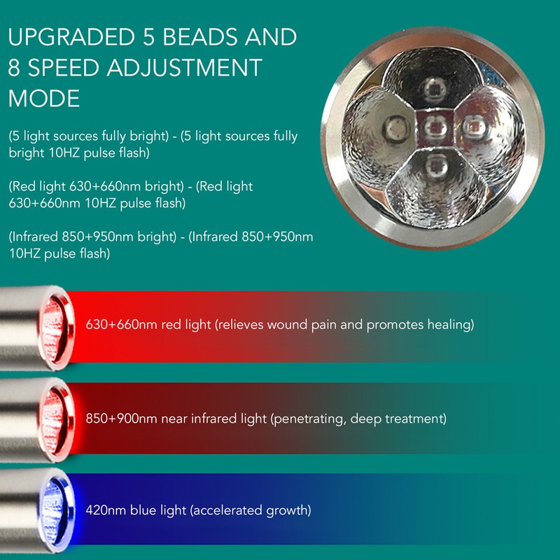 Therapy Flashlight Stainless Steel 2200mah 7W USB Charging 5 Beads