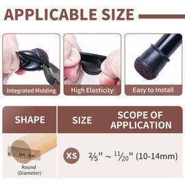 Ezprotekt 24 Pcs Extra Small Chair Leg Floor Protectors, Silicone Felt Chair Pads for Hardwood Floors, Round Chair Leg Caps, Felt Furniture Feet Covers for Dining Table, Black (XS Fit: 2/5"-11/20")