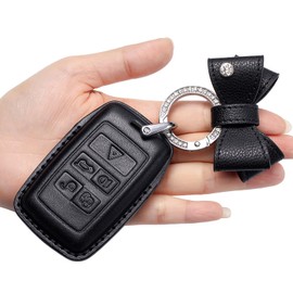 CUIBUKUG for Rover Jaguar Key fob Cover Genuine Leather with Keychain,Compatible with Evoque Velar Sport Discovery Freelander2 LR4 Land Rover Sport Jaguar XF XJ XE F-PACE F-Type