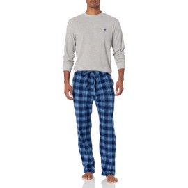 Beverly Hills Polo Club mens Beverly Hills Polo Polar Fleece W/Thermal Top Pajama Set, Grey Top With Blu/Nvy Pants, Medium US (MBL707AM)