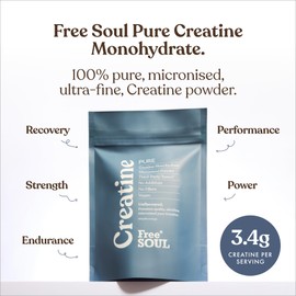 Creatine Monohydrate Powder | 100% Pure Micronised Creatine Monohydrate for Performance & Strength | Unflavoured | Vegan | Lab-Tested | 60 Servings | Free Soul