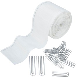 Curtain Pleat Tape and Hooks 12 Meters/13.1 Yards Pleat Tape for Curtains with 30 PCS Stainless Steel 4 Prongs Pinch Pleat Curtain Hooks and Tape for DIY Pinch Pleat Curtain White Hjpzrui, CL-12m-30