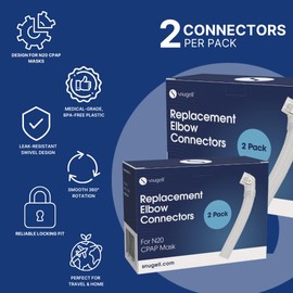 Snugell Replacement Elbow Connector for AirFit N20 CPAP Mask – 2 Pack – Compatible with ResMed Nasal CPAP Masks – Durable, Leak-Resistant Swivel Design for Comfortable Sleep Therapy