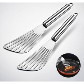 2 Pack Fish Spatula Stainless Steel Metal Spatula,Slotted Spatulas for Cooking, Flipping, Turning, Frying and Grilling