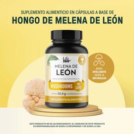 Hongo Melena de León 90 Cápsulas Sin Sabor Suplemento Alimenticio  LIFE360