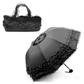 Heart Princess Lace Windproof Folding Sunny and Rainy Umbrella Ultraviolet-Proof Anti Sun UV Protection Parasol Umbrella (Black)