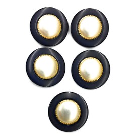 5 Black White Pearl Buttons Sets with Center Gold Rim for Dress or Blazers 1-1/18 inch (28mm)